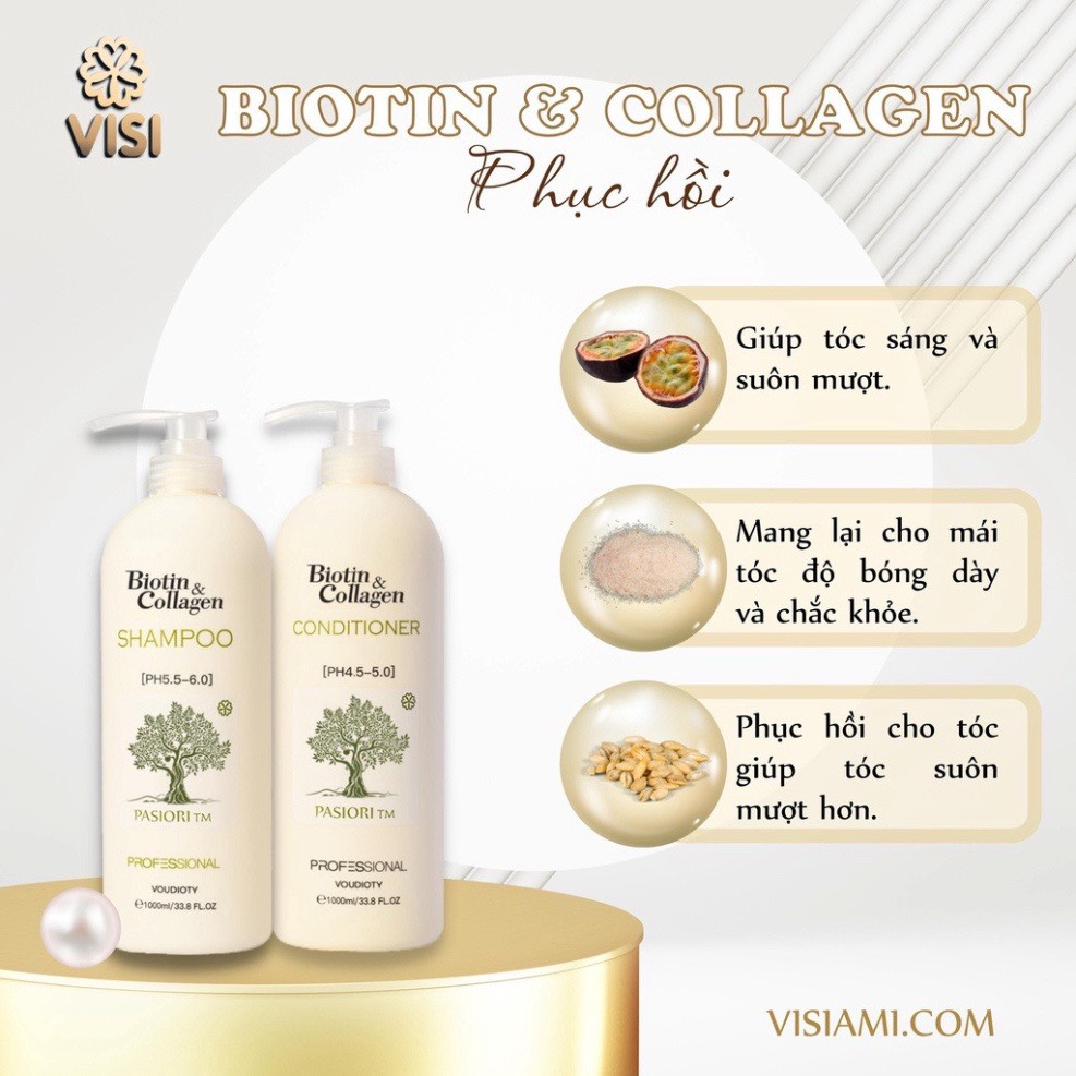 Dầu gội xả Biotin Collagen Voudioty giảm rụng tóc, phục hồi hư tổn, giảm gàu 500ml/1000ml
