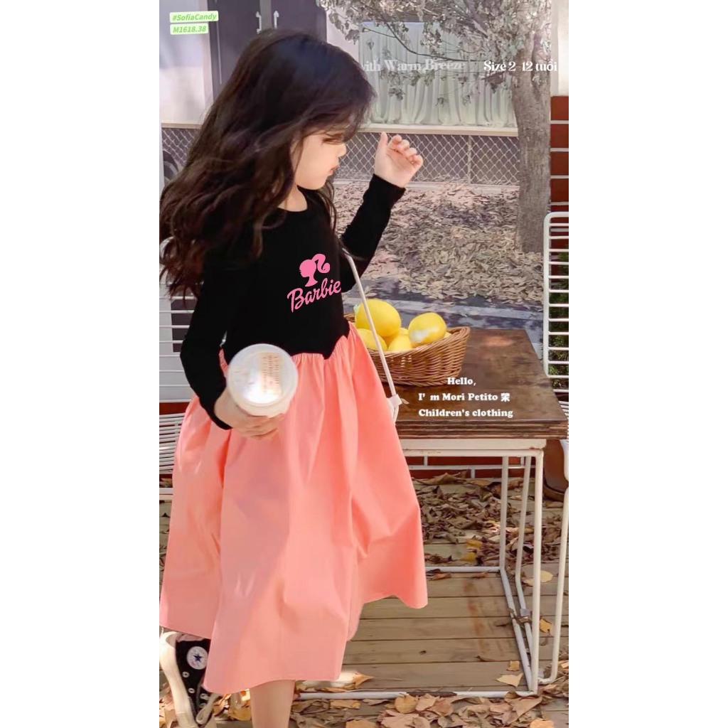 Váy babydoll cotton mềm mát phối 2 màu xinh xắn cho bé gái