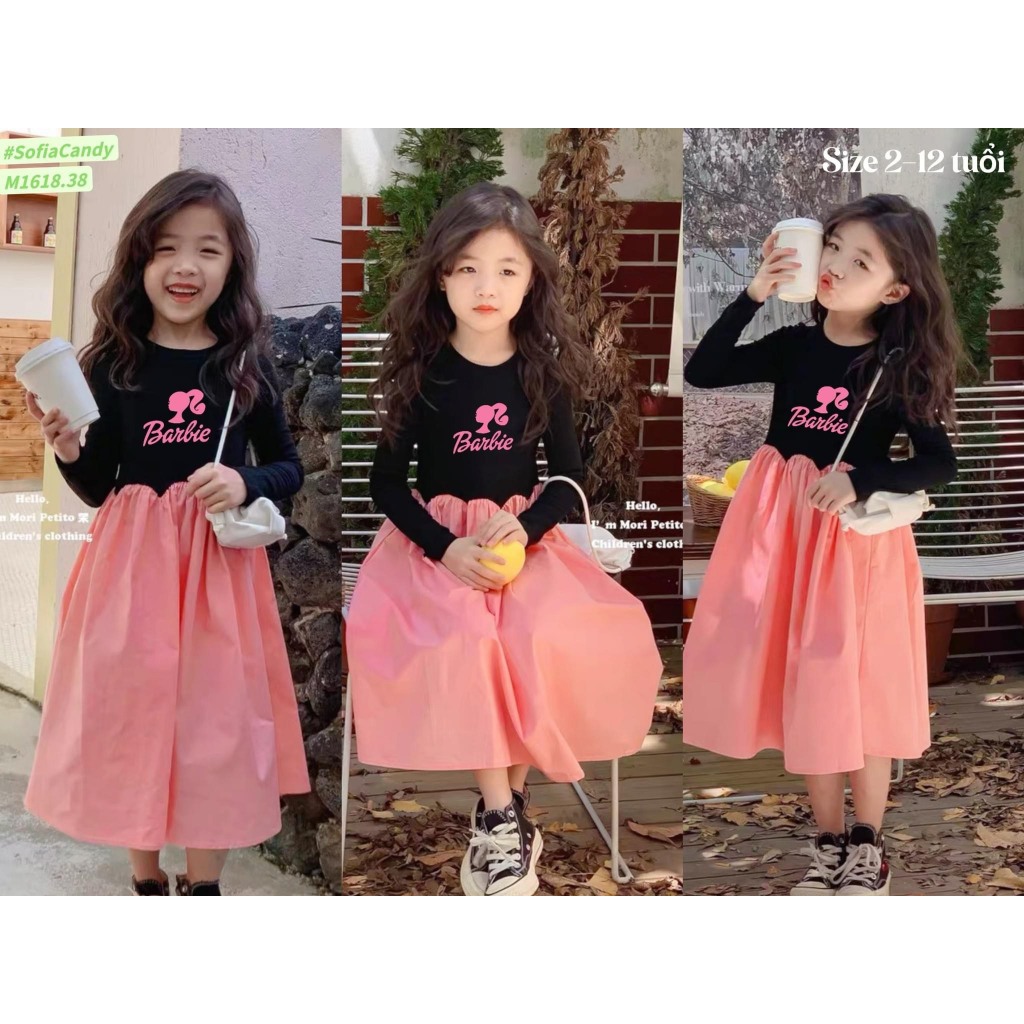 Váy babydoll cotton mềm mát phối 2 màu xinh xắn cho bé gái