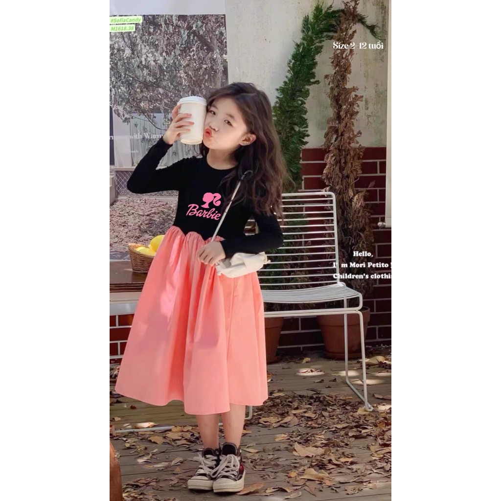 Váy babydoll cotton mềm mát phối 2 màu xinh xắn cho bé gái
