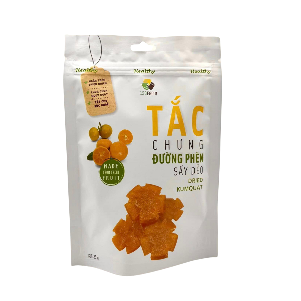 Tắc chưng đường phèn sấy dẻo 123FARM 85gr - ăn vặt tốt cho sức khỏe từ trần bì