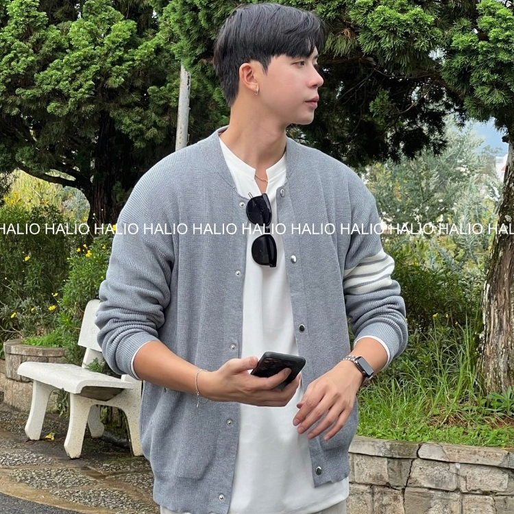 Áo khoác len nam cardigan sọc tay ,vải len mịn, cao cấp - HALIOMAN