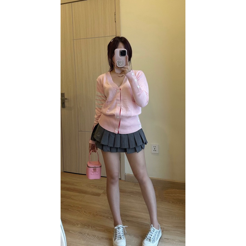 Áo Len Cardigan Thome Brown Màu Hồng Kẻ Sọc Hot Hit Phong Cách Năng Động Kèm Ảnh Thật Ở Cuối