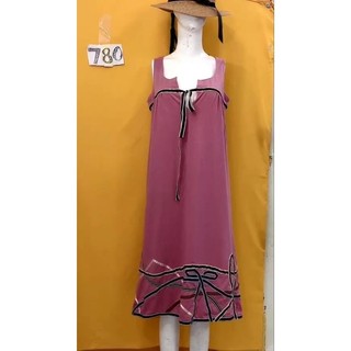 đầm thun màu hồng đất phối chỉ nổi. S780