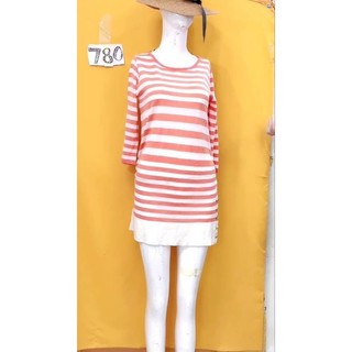 đầm thun len sọc cam trắng (dưới size M+). S780