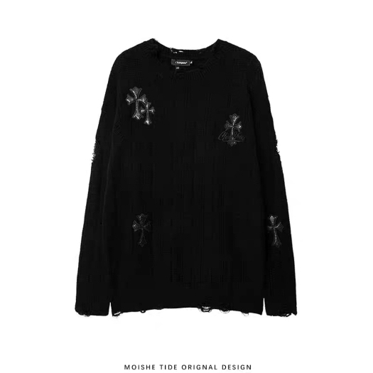 Áo Sweater Len ĐÍnh Chữ Thập Da Cổ Tròn Dài Tay 💗  Chất Len Tăm Dày Dặn Co Dãn, Mùa Đông
