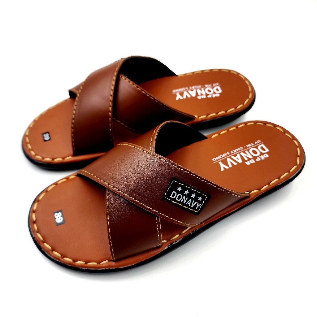 THANH LÝ SỐ LƯỢNG CÓ HẠN Dép nam da DONAVY cao cấp, may full quai chắc chắn  D.2CHEO