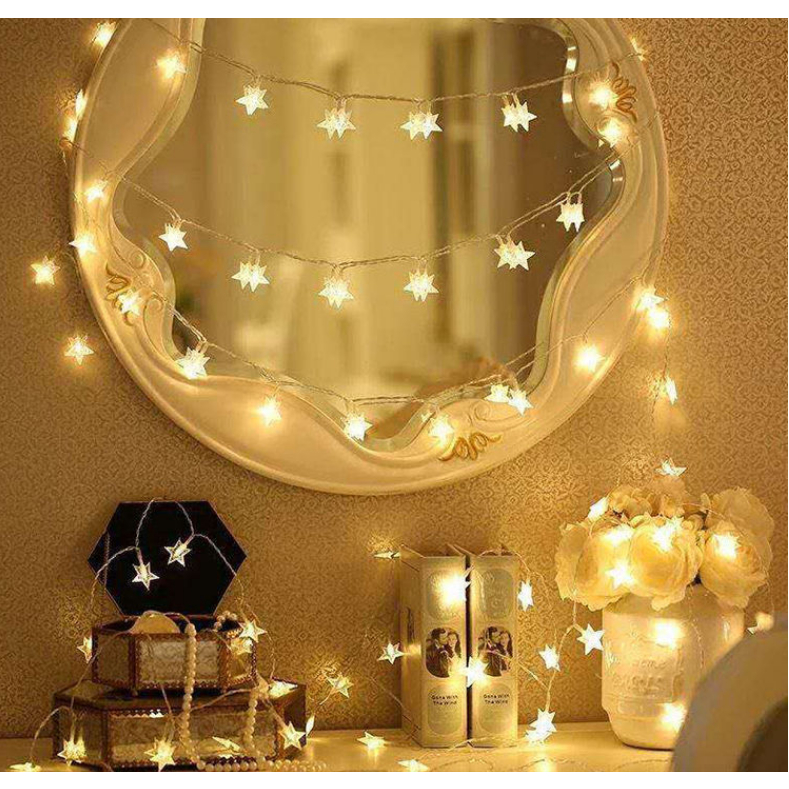 SỬ DỤNG ĐIỆN 220V. Dây Đèn Ngôi Sao 10 mét Trang Trí Phòng,Nhà Cửa, Tiệc Tùng , Noel , Đám Cưới , Không Gian Quán, vv