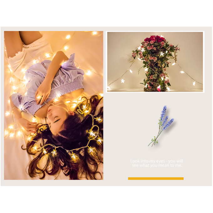 SỬ DỤNG ĐIỆN 220V. Dây Đèn Ngôi Sao 10 mét Trang Trí Phòng,Nhà Cửa, Tiệc Tùng , Noel , Đám Cưới , Không Gian Quán, vv