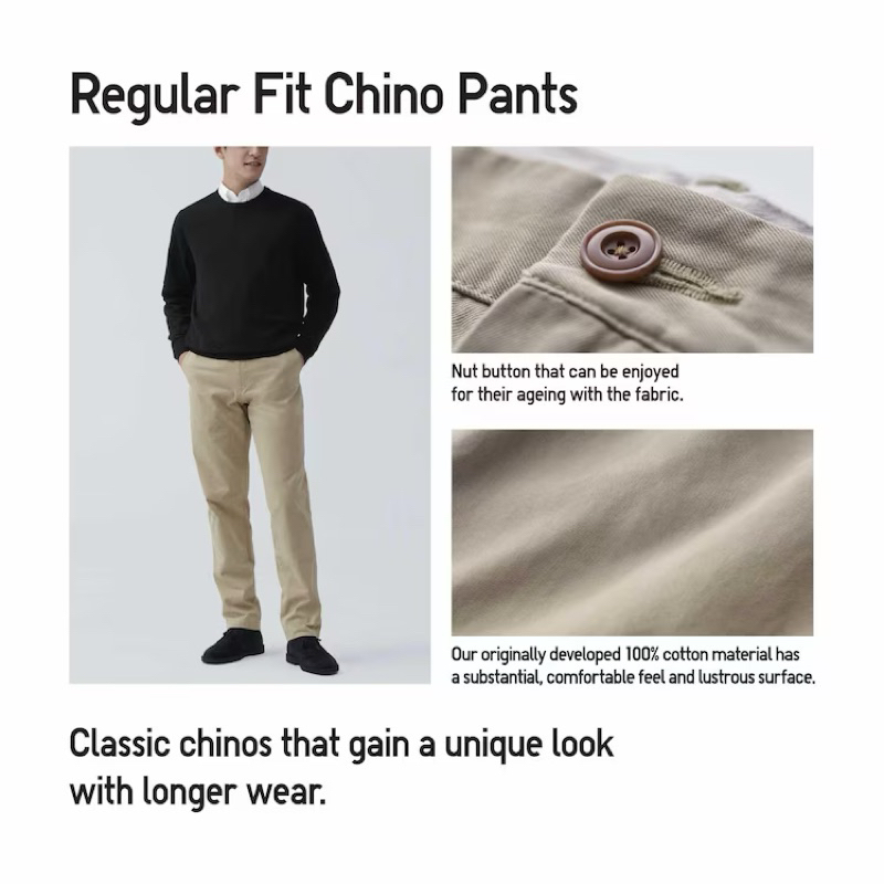 Quần dài Kaki Uniq Chino Regular fit    cắt tag dáng suông
