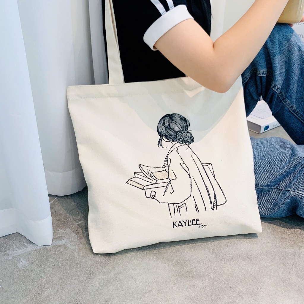 Túi tote vải canvas Thêu nghệ thuật theo yêu cầu thời trang KAYLEE KT39x37x6cm TT16