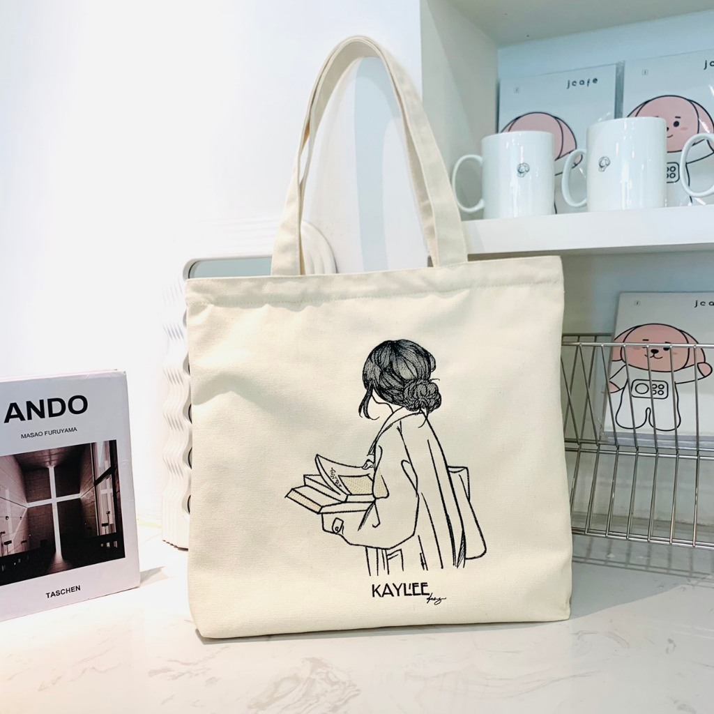 Túi tote vải canvas Thêu nghệ thuật theo yêu cầu thời trang KAYLEE KT39x37x6cm TT16