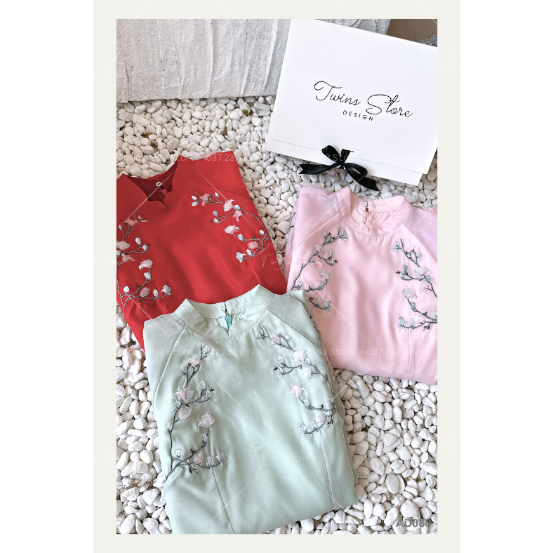 Áo dài cách tân Twins Store dáng ôm KÈM QUẦN, chất tơ mềm mịn, thêu hoa và đính cườm 3D thủ công - AD080