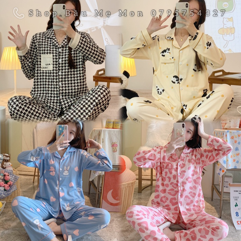 Shop Bầu Mẹ Mon - Đồ Bộ Bầu Đồ Bộ Mặc Nhà Sau Sinh Dài Tay Cho Con Bú Mẫu Pyjama Thun Sữa Mềm Mịn Có BigSize