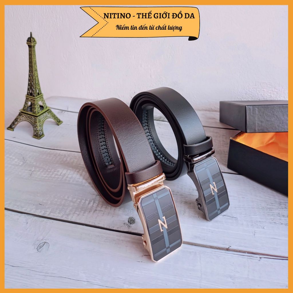 Thắt lưng nam khóa trượt tự động, dây nịt chất liệu da bò handmade nguyên tấm, bản dây 3.4cm TL09
