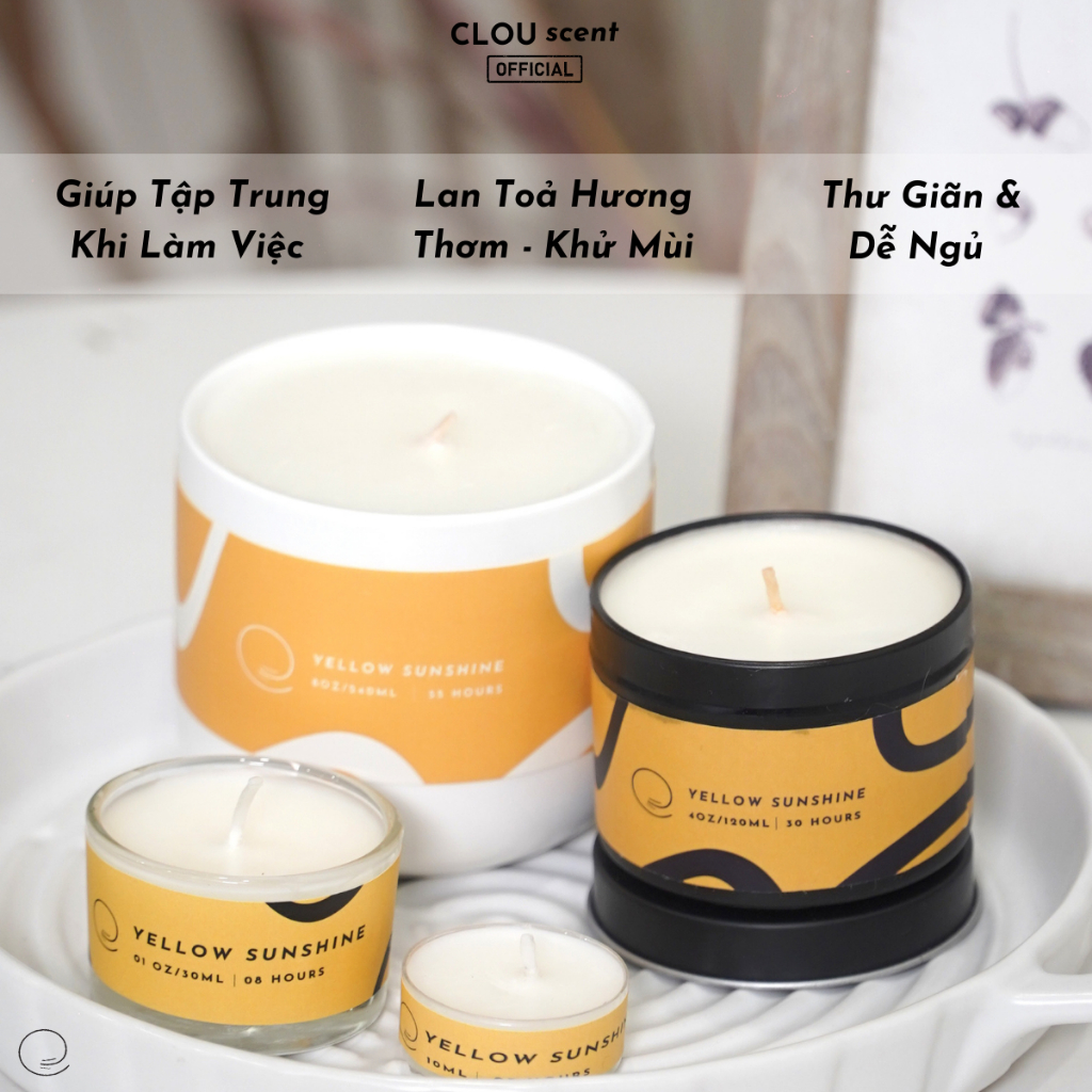 Nến Thơm Cao Cấp Yellow Sunshine - CLOU scent - Size 10ml - Quà Tặng, Trang Trí, Thơm Phòng, Sáp Thơm