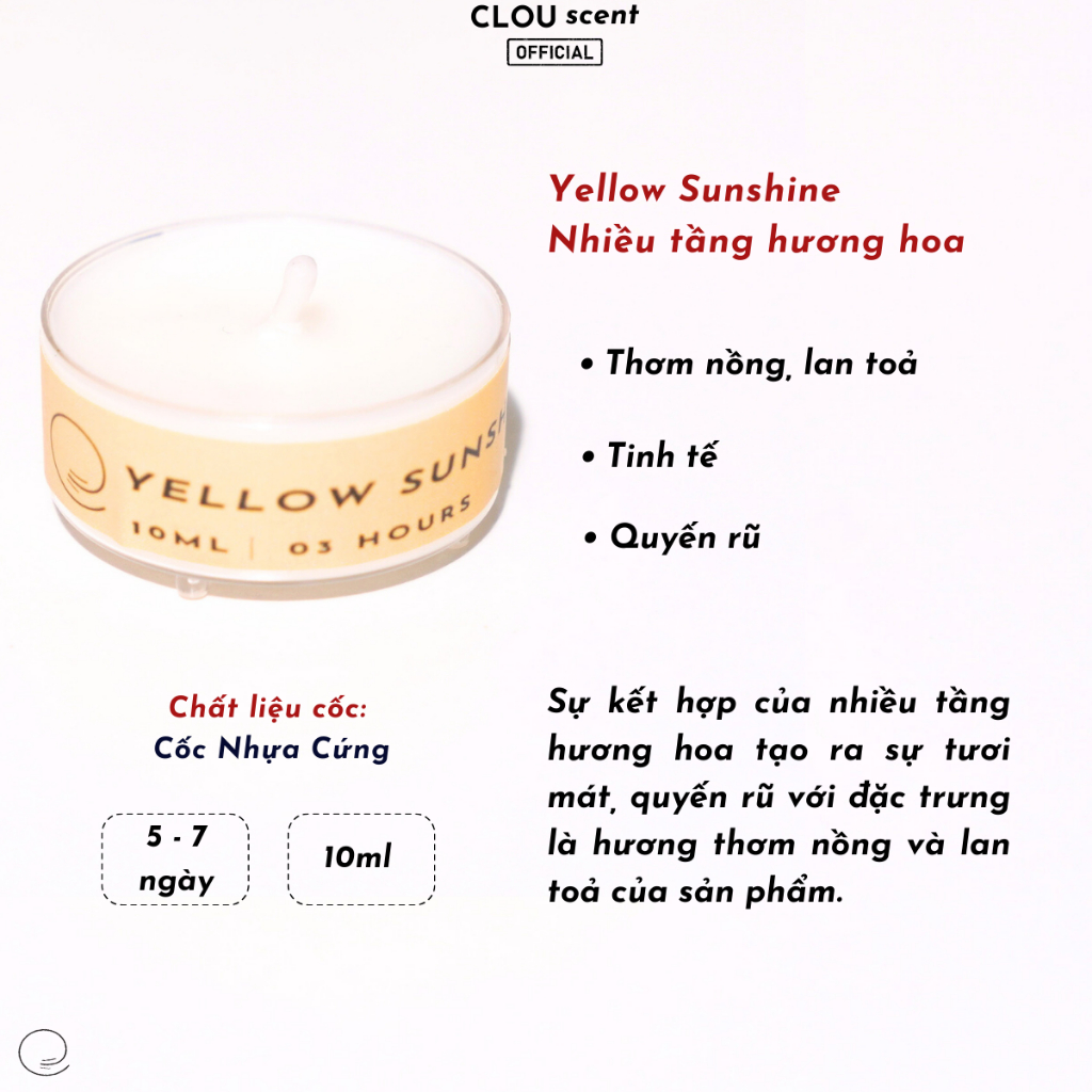 Nến Thơm Cao Cấp Yellow Sunshine - CLOU scent - Size 10ml - Quà Tặng, Trang Trí, Thơm Phòng, Sáp Thơm