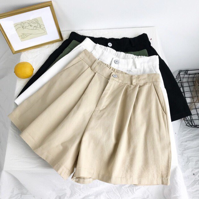 Quần Short Nữ Ống Rộng Kaki Basic, Quần Đùi Kaki Nữ Cạp Chun Sau | BigBuy360 - bigbuy360.vn