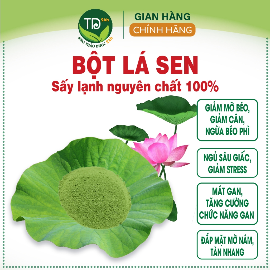 Bột lá sen sấy lạnh nguyên chất 100%, giảm mỡ béo, giảm cân, ngủ ngon, mát gan, mờ nám, tàn nhang, hàng công ty