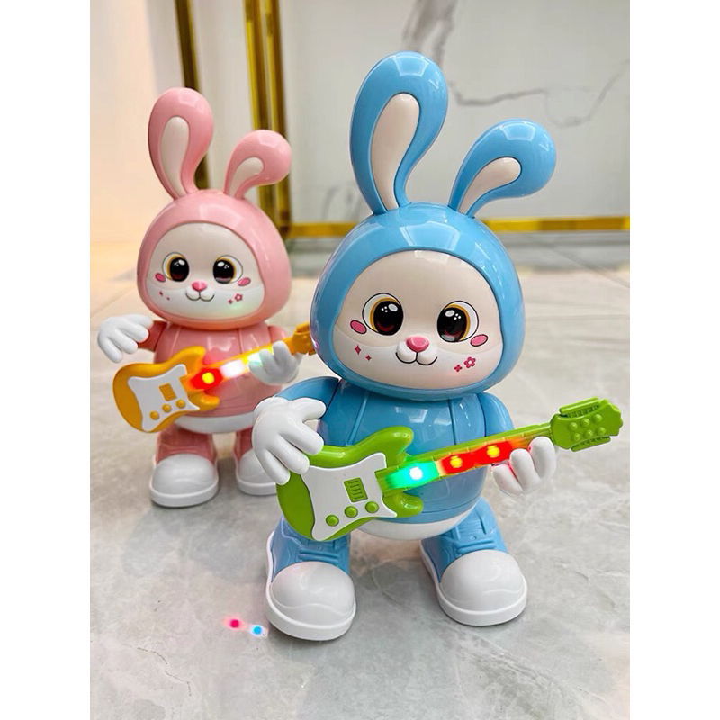 Đồ chơi Thỏ con chạy pin phát đèn, hát nhạc và nhảy, Thỏ cầm Hoa và Quà