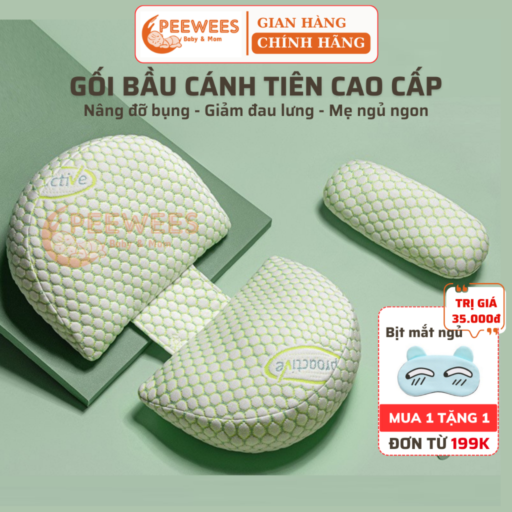 Gối Bầu Cánh Tiên Cao Cấp PeeWees Nâng Đỡ Bụng Toàn Diện, Giảm Tối Đa Đau Lưng, Giúp Cho Mẹ Bầu Ngủ Ngon Sâu Giấc
