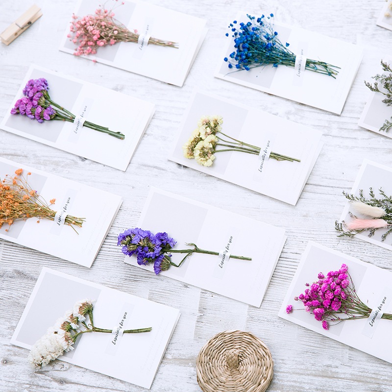 Thiệp DIY kraft trắng ❤️hoa khô❤️ hoa cỏ handmade độc lạ chúc mừng sinh nhật, 20-11, 8-3, lễ tình nhân ...