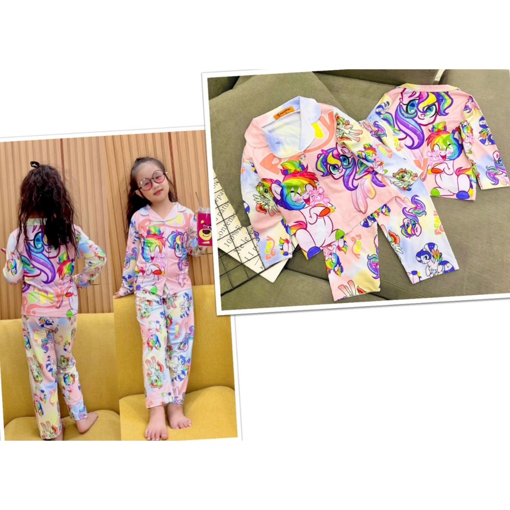 12-40kg bộ pizama tay dài bé gái, thun lạnh 3D mềm mịn bền đẹp gấu nhiều hình dễ thương