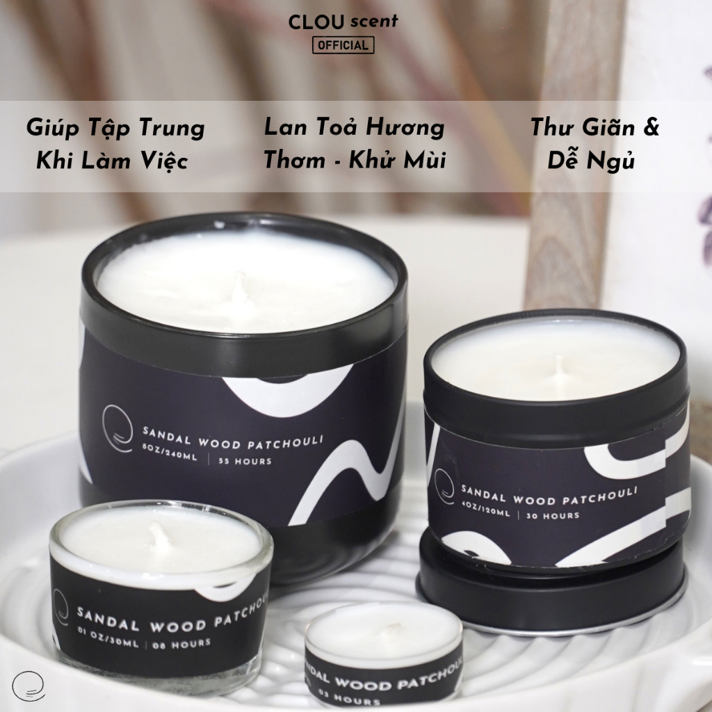 Nến Thơm Cao Cấp Sandalwood Patchouli - CLOU scent- Size 1oz/30ml - Quà Tặng, Trang Trí, Thơm Phòng, Sáp Thơm