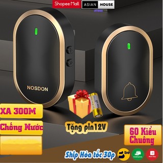 Chuông Cửa Không Dây Chống Nước 60 Kiểu Chuông Truyền Xa 300m (Tặng Thêm 1 Pin 12V)