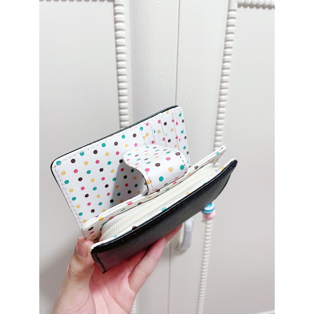Ví nữ cầm tay, khoá bấm có ngăn kéo, hoạ tiết chấm bi dễ thương cho học sinh