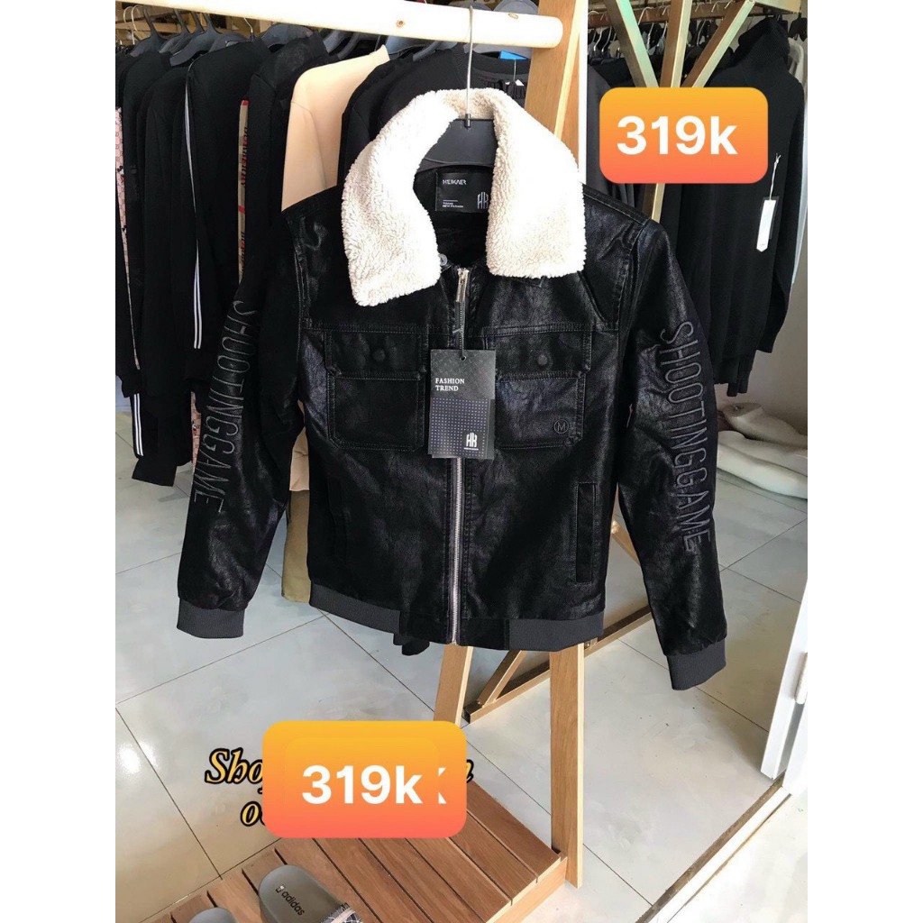 Áo Khoác Da Nhung Nam - Tay Thêu- Lót Lông