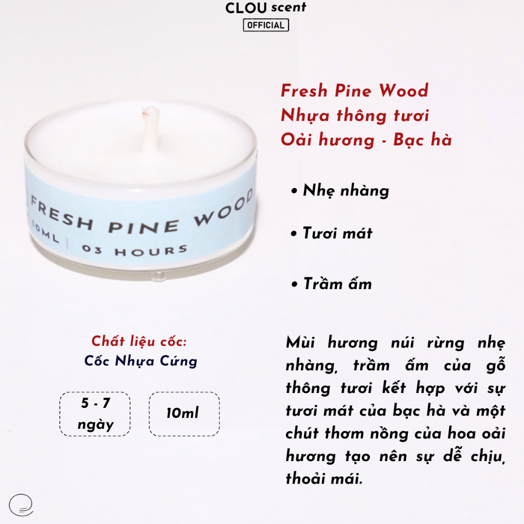 Nến Thơm Cao Cấp Fresh Pine Wood - CLOU scent - Size 10ml - Quà Tặng, Trang Trí, Thơm Phòng, Sáp Thơm