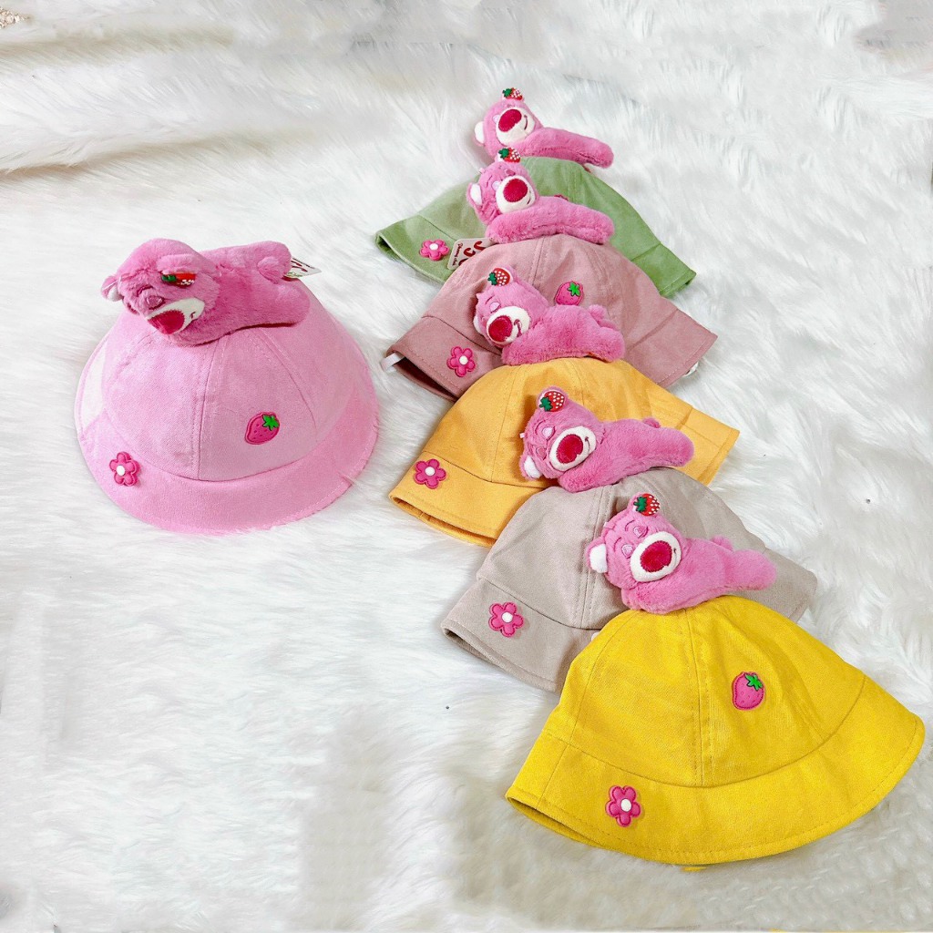 MŨ TAI BÈO GẤU DÂU BOB DỂ THƯƠNG CHO TRẺ EM - NÓN VÀNH ĐI NẰNG CHO BÉ GÁI