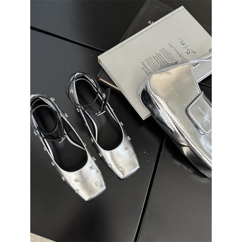 Giày cao gót mũi vuông đính đá sang chảnh đế cao 5cm