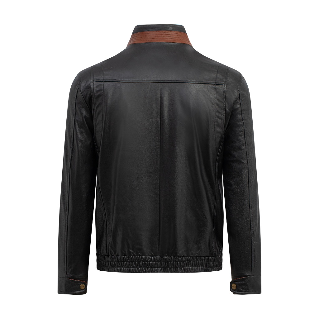 Áo da nam FTT Leather da bò cổ cao lồng 2 lớp phối màu ấm ấp - Mã AD801