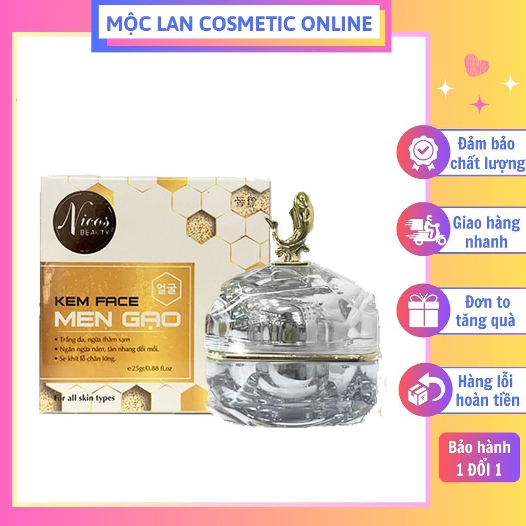 Kem face men gạo Nicos dưỡng trắng da ngừa thâm sạm se khít lỗ chân lông 25g