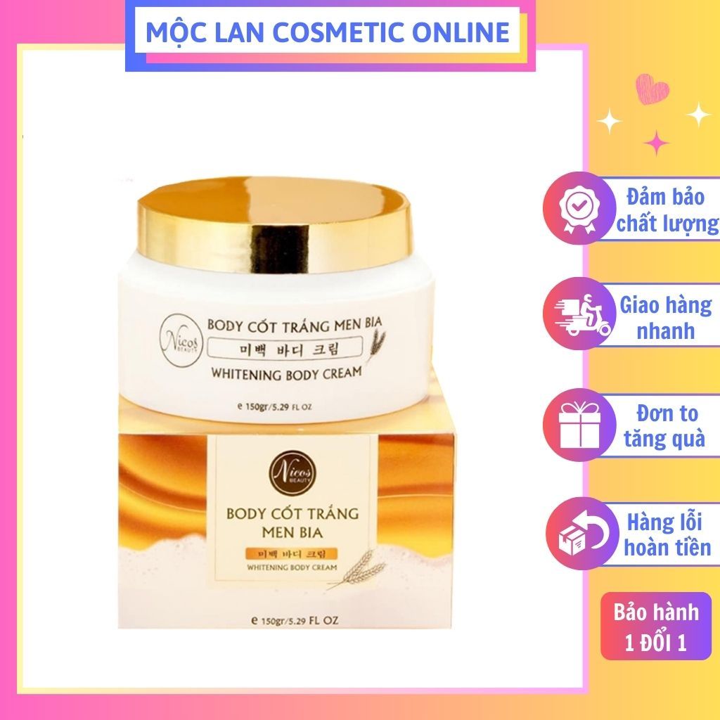 Kem Body Dưỡng Trắng Da Cốt Men Bia 150Gram Nicos Thanh Nhi + Tặng gói ttbc Body