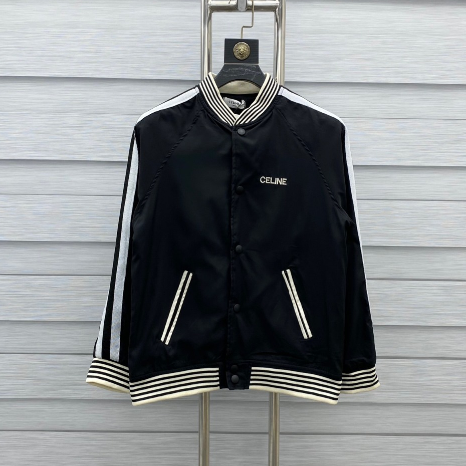 Áo Khoác Bomber Nam Nữ Thêu Logo CEILINE, Phối Sọc Tay Áo, Chất Vải Nỉ Cao Cấp, Phong Cách Đơn Giản, Trẻ Trung