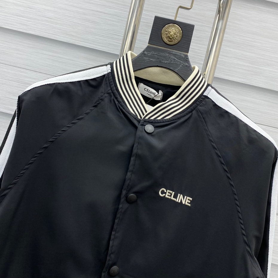 Áo Khoác Bomber Nam Nữ Thêu Logo CEILINE, Phối Sọc Tay Áo, Chất Vải Nỉ Cao Cấp, Phong Cách Đơn Giản, Trẻ Trung