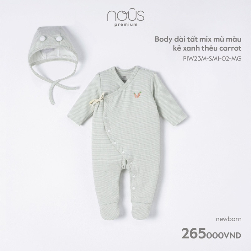 Nous-body sơ sinh liền tất đóng hộp cao cấp size newborn, 0/3m, 3/6m