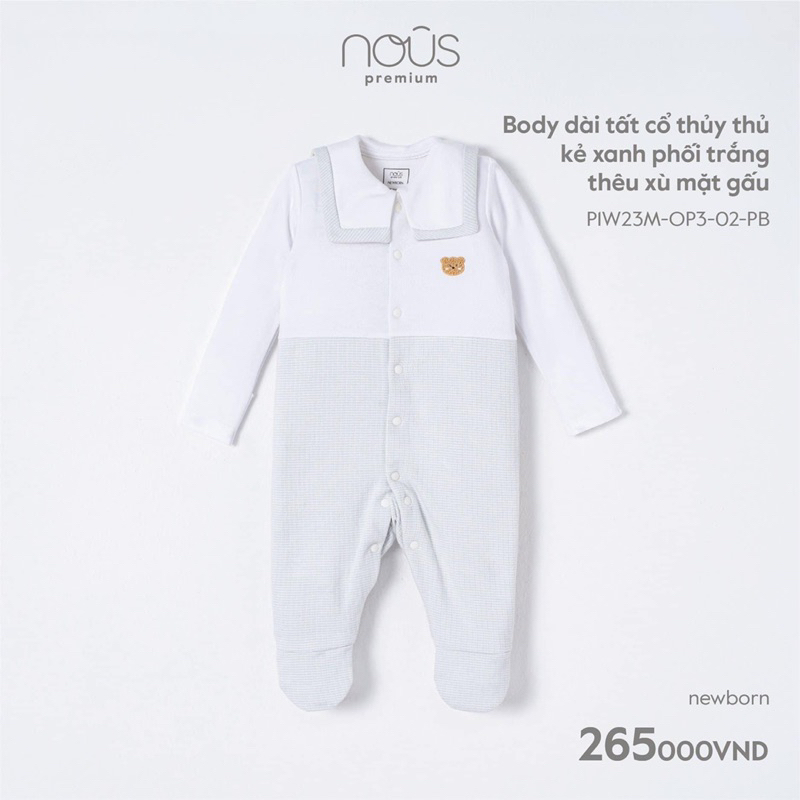 Nous-body sơ sinh liền tất đóng hộp cao cấp size newborn, 0/3m, 3/6m