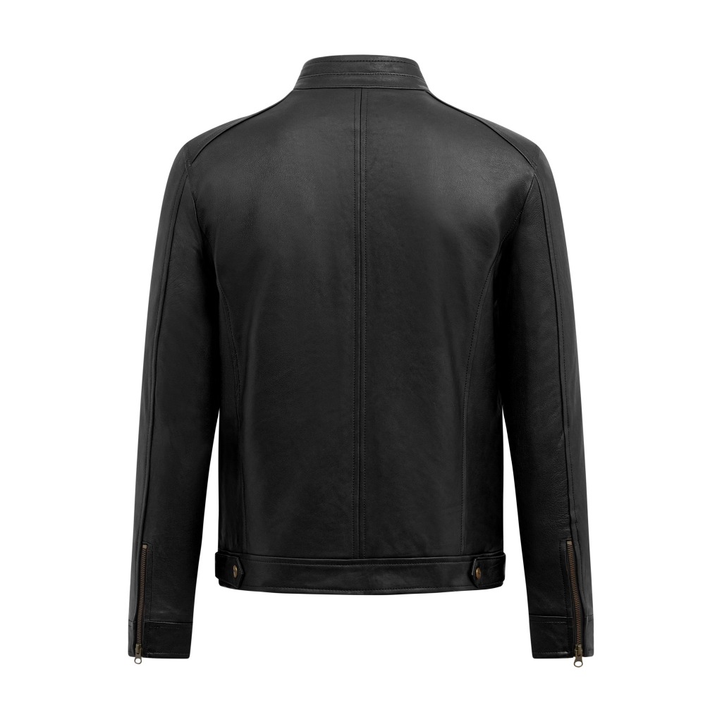 Áo da nam FTT Leather Racer Jacket da cừu khuy cổ thân chần trám - Mã AD211