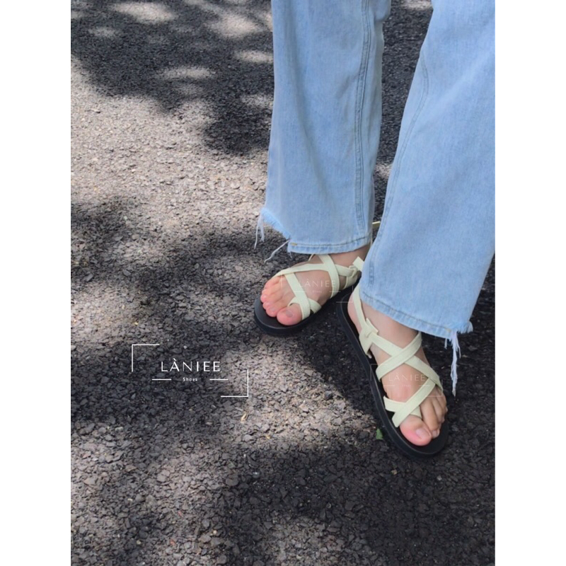 Giày sandal nữ Làniee quai dây chéo 5 màu BE KEM VÀNG, TRẮNG, NÂU, ĐEN, CAM GẠCH - LNT08