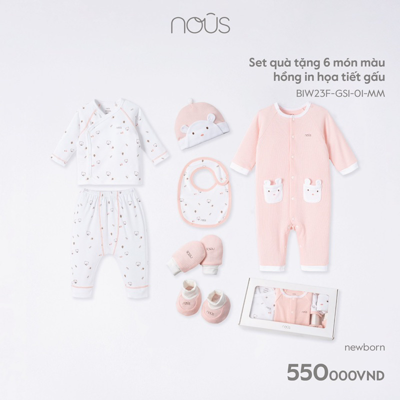 Nous-Set tăng sơ sinh BÉ GÁI cao cấp 6 chi tiết cao cấp mới size newborn