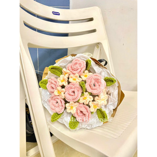 Bó hoa len hoa hồng mini + hoa lưu ly