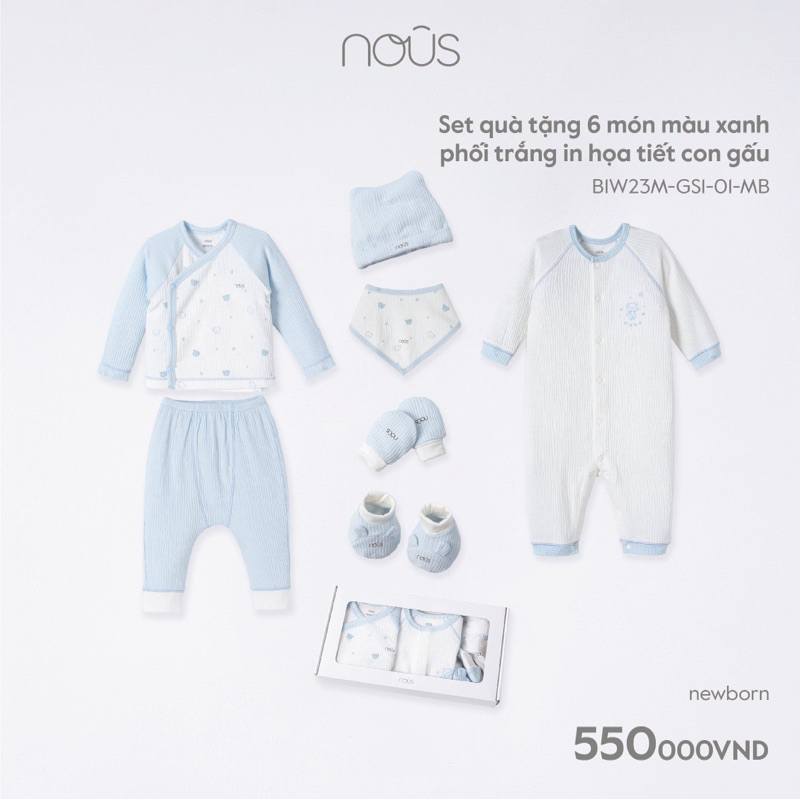 Nous-Set tăng sơ sinh BÉ TRAI cao cấp 6 chi tiết size newborn