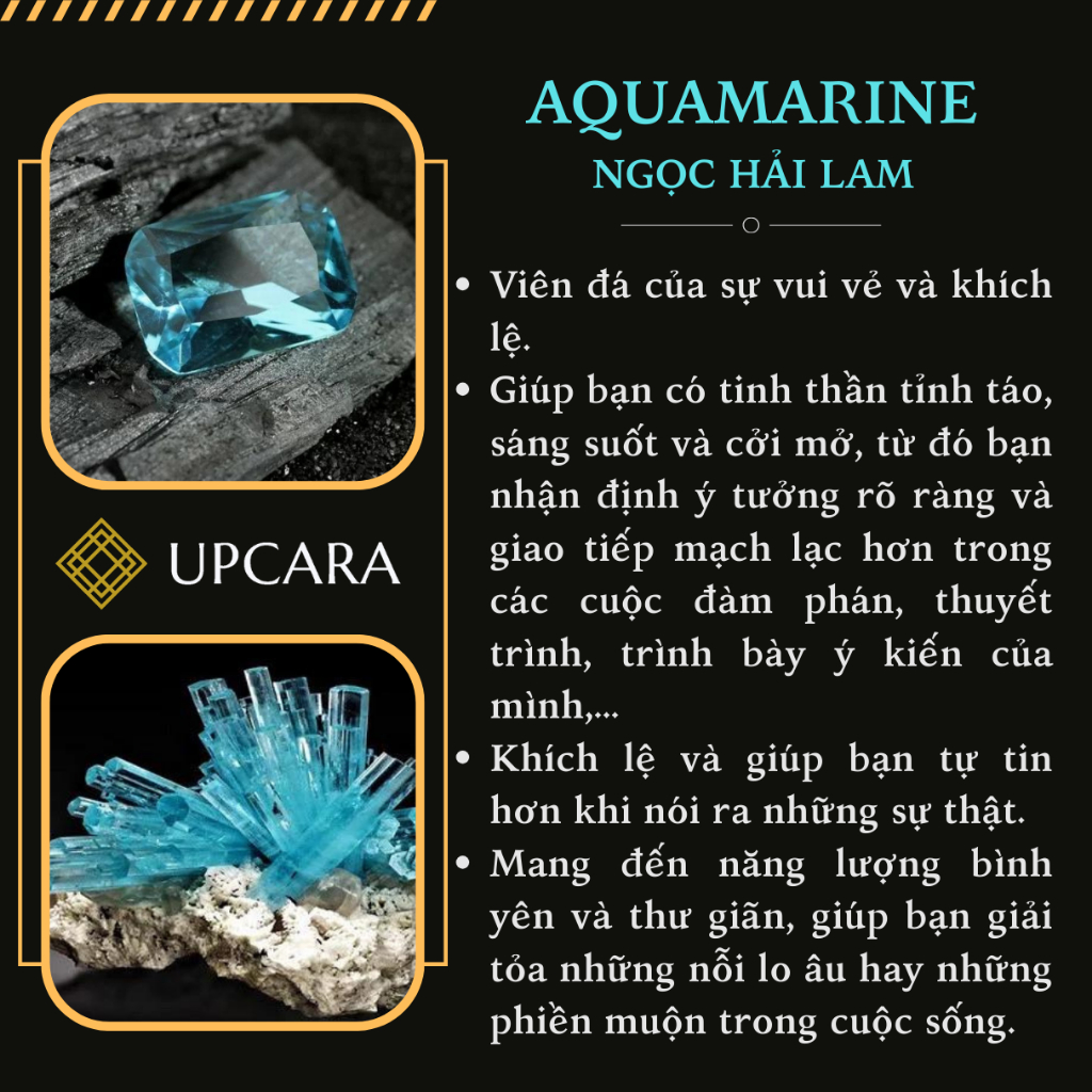 Vòng tay phong thuỷ may mắn chuỗi hạt và cỏ bốn lá aquamarine thiên nhiên cho nam nữ UPCARA