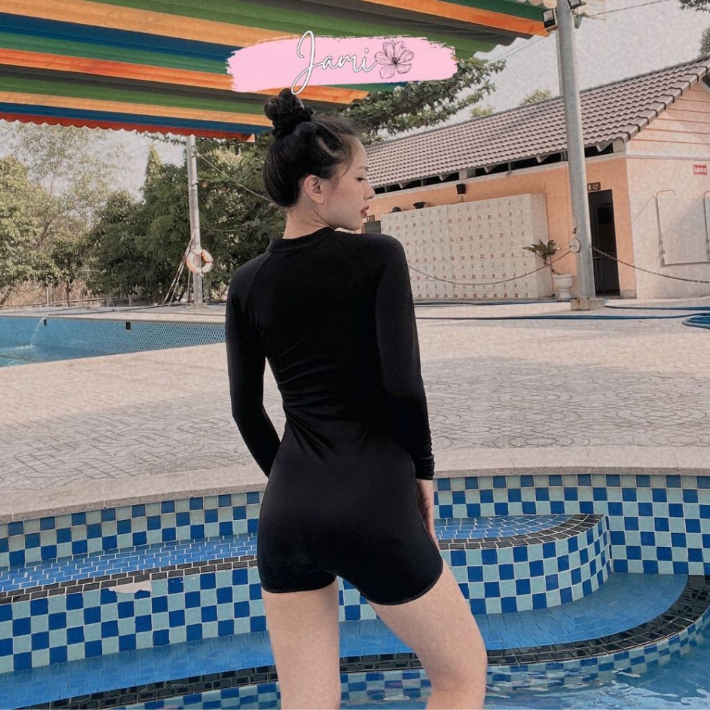 Đồ bơi liền thân tay dài dây kéo zip bơi lặn  bikini kín đáo thun lạnh cao cấp có đủ size s,L,3xl - JAMI - MOM_1567