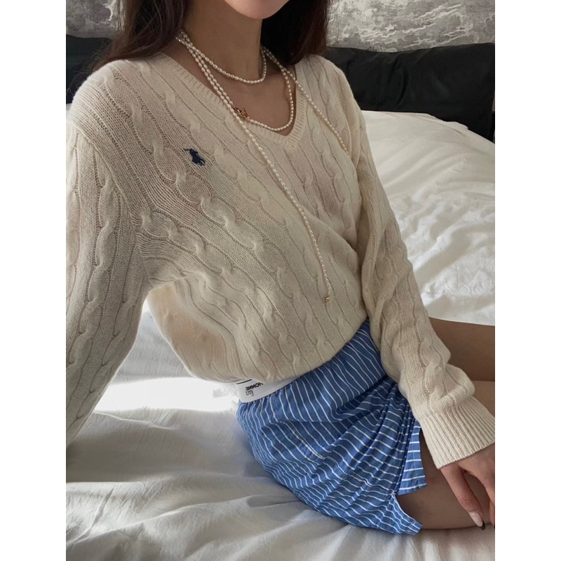 Áo len cổ V thương hiệu Ralph Lauren dành cho nữ