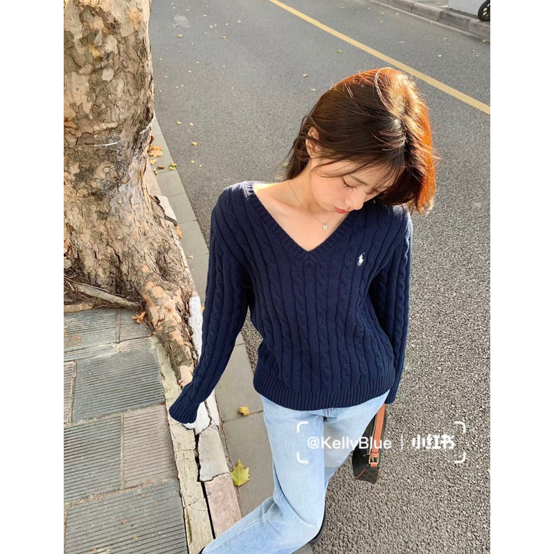 Áo len cổ V thương hiệu Ralph Lauren dành cho nữ